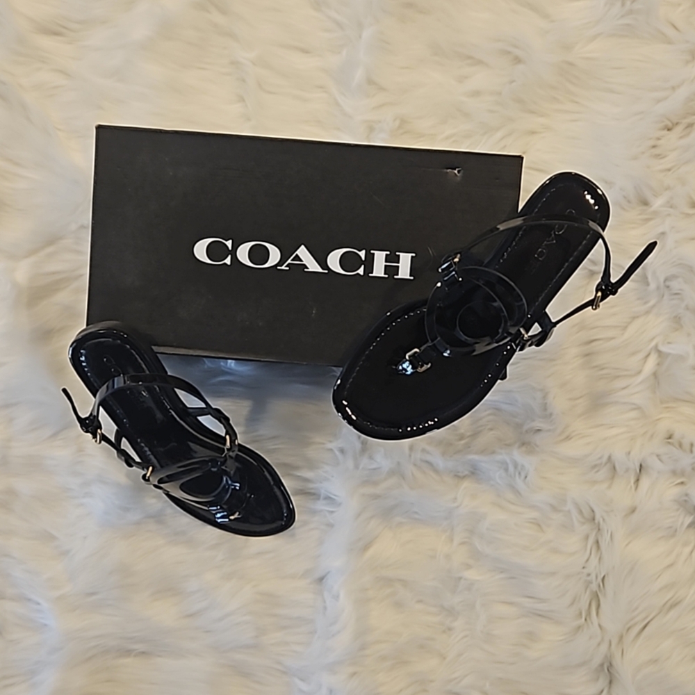 Coach Black Patent Leather Sandals